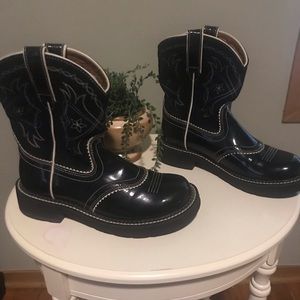 Vintage Black Suede & Patent Leather Fatbaby Ariat Boots